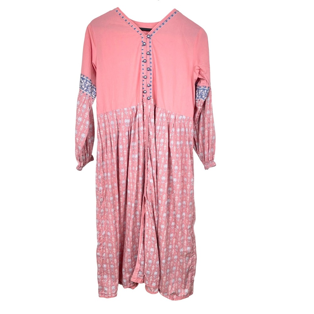 Handmade Womens Dress Sz M %100 Cotton Peasant Boho Cottage Fairy Floral Midi